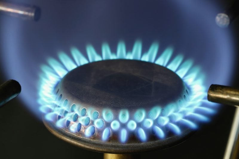 Close view of a ring of blue gas flame